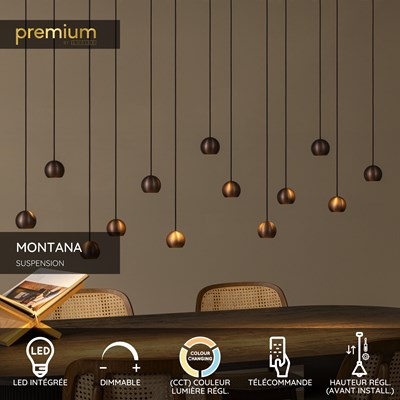 Lucide MONTANA - Suspension - LED Dim. - CCT - 13x5,7W 2700K/4000K - Convient aux mezzanines et plafonds hauts - Café | Premium